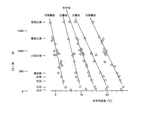 図3.年平均気温と高度の関係
