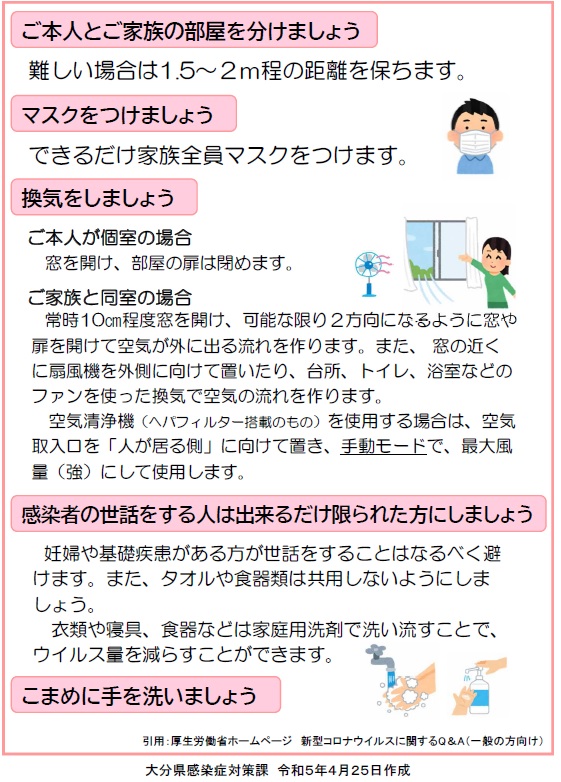 同居している家族が感染しないために家庭で気をつけることをイラストでお知らせします。