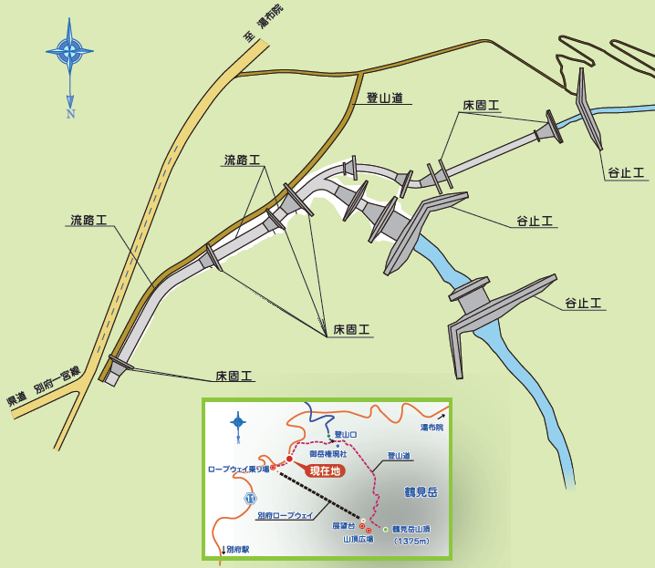 災害発生箇所位置図 別府市 大字南立石 字寒原 (鶴見岳ロープウェイ付近)